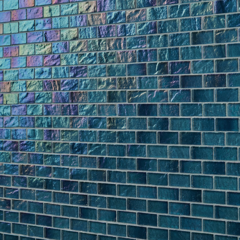 Speckle 11.73" x 11.73" Iridescent 1x2 Bricks Glass Mosaic Wall Tile (0.95 Sq. Ft. / Sheet), Blue