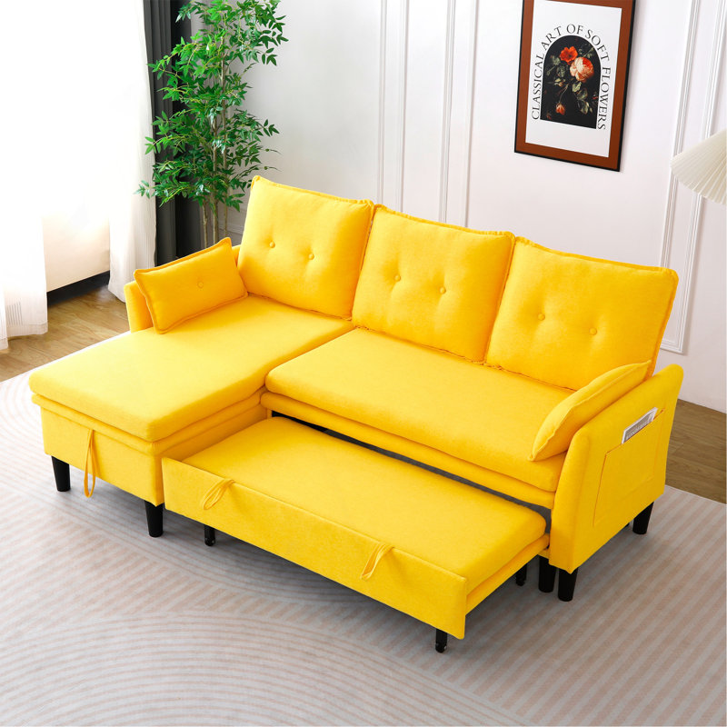 Canapé modulaire réversible en L avec rangement en L - Coton, jaune, bureau et appartement