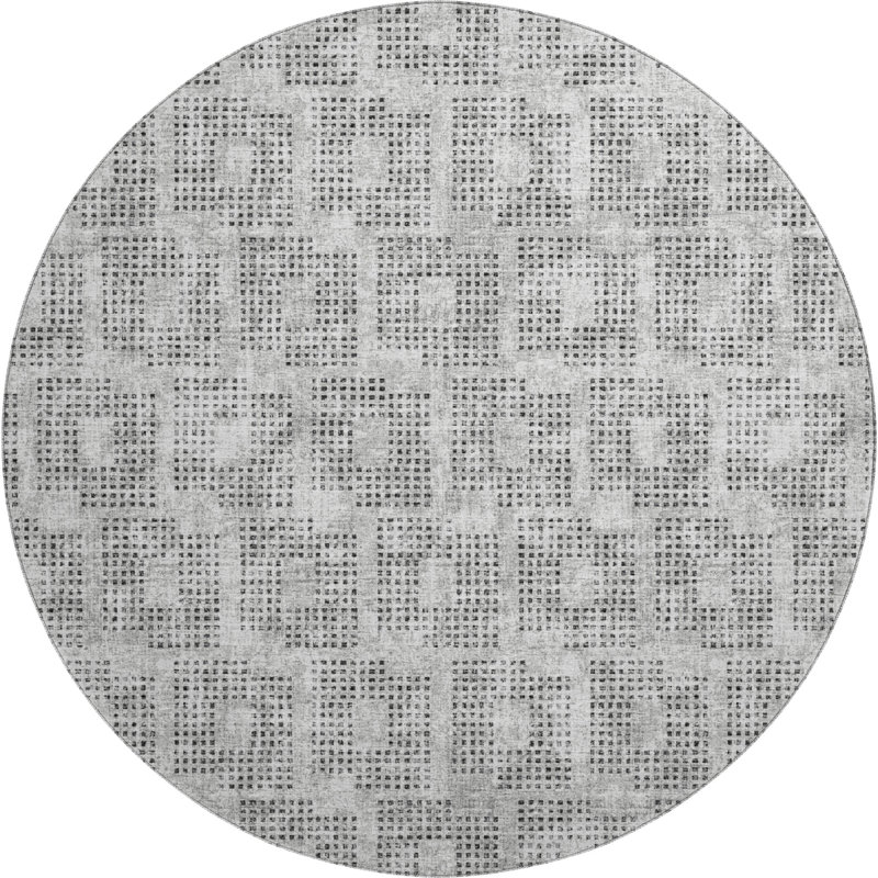Premium Machine Washable Mayfield AMF33 Geometric Rug, Gray, 8' Round