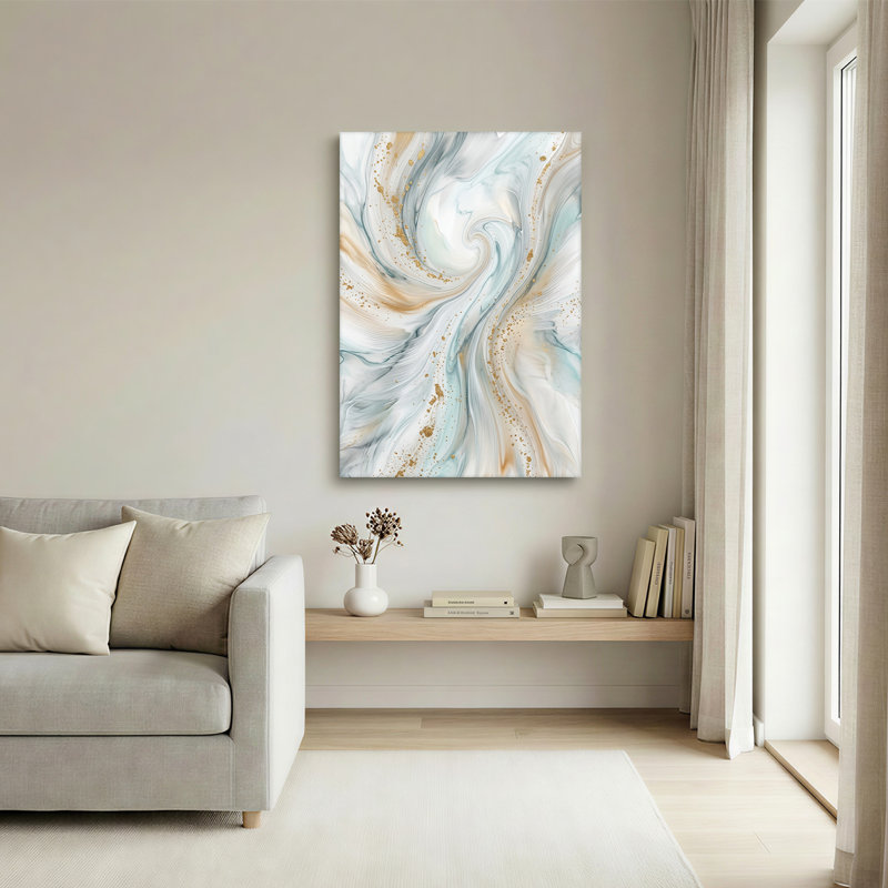 Art mural sur toile bleu sarcelle et blanc, H 48 po x l 36 po