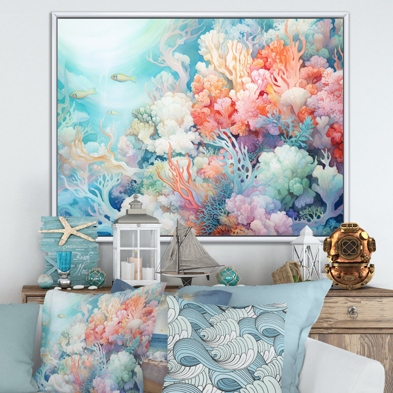 Underwater Coral Symphony Ii I - Coastal Coral Under Water Large, art mural, H 34 po x l 44 po x P 1,5 po