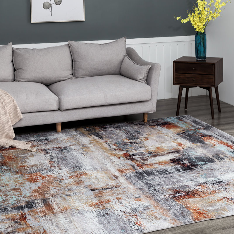 Lipe Abstract Area Rug in Gray, Rectangle 7'6" x 9'6"