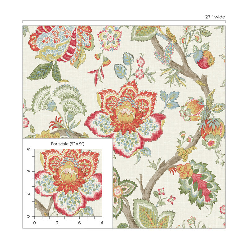 Aiyahna Non-Pasted Floral Wallpaper Roll, Pomme/Antique Ruby