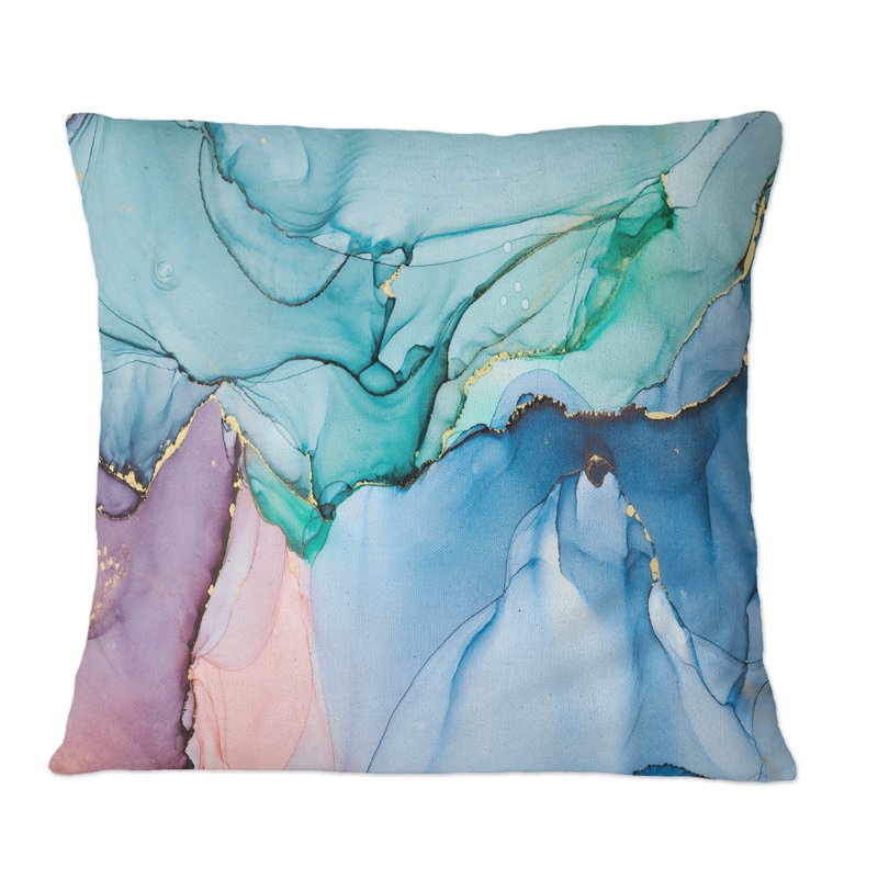 «Green and Blue Tender» liquide Art IV - coussin décoratif imprimé moderne, 16 po x 16 po