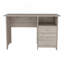 Bureau d'écriture Brentwood avec trois tiroirs et une tablette de rangement ouverte, finition gris clair