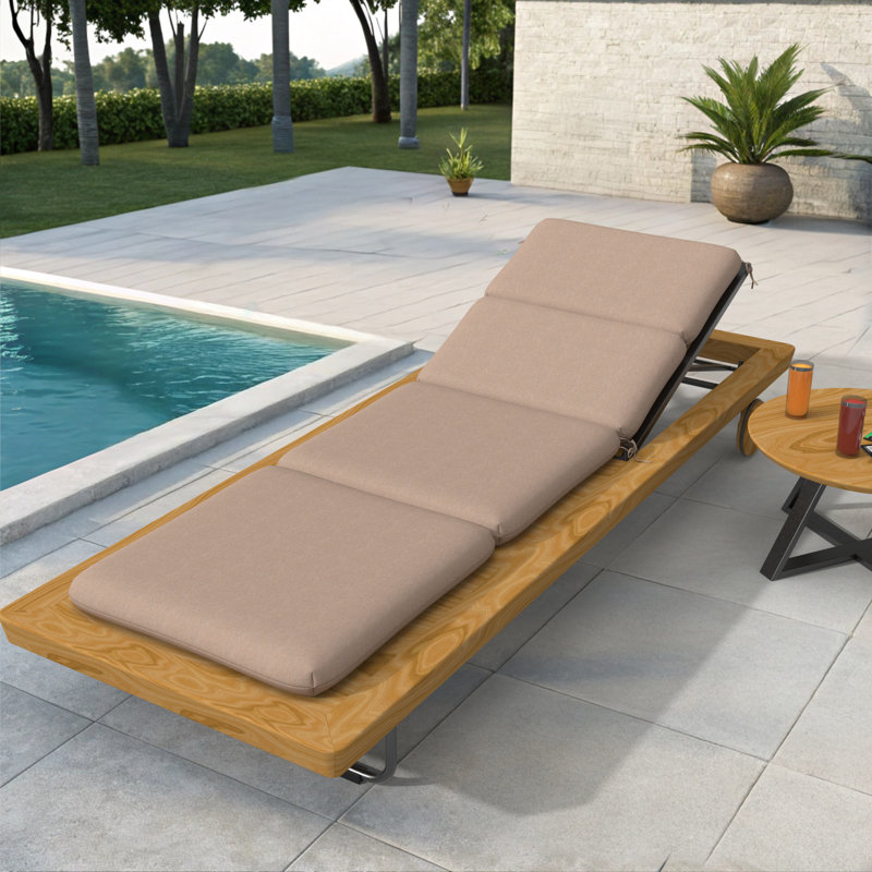 Outdoor Olefin Rectangle Lounge Chair Cushion Foam, UV Resistant Chaise Lounge Outdoor, Beige, Set of 2