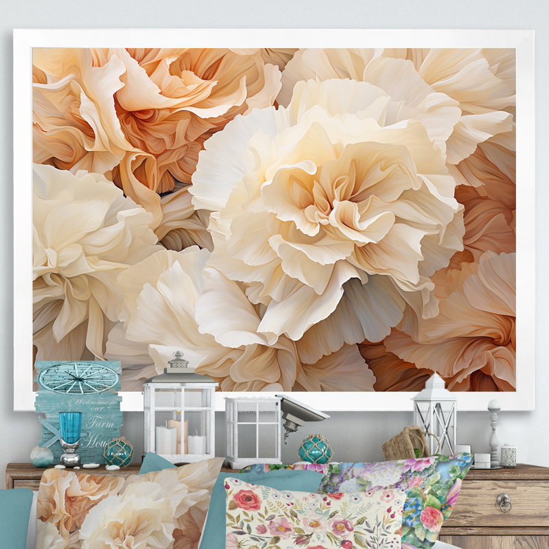 " Minimalism White Carnations I ", 12" H x 20" W x 1" D, White Single Picture Frame