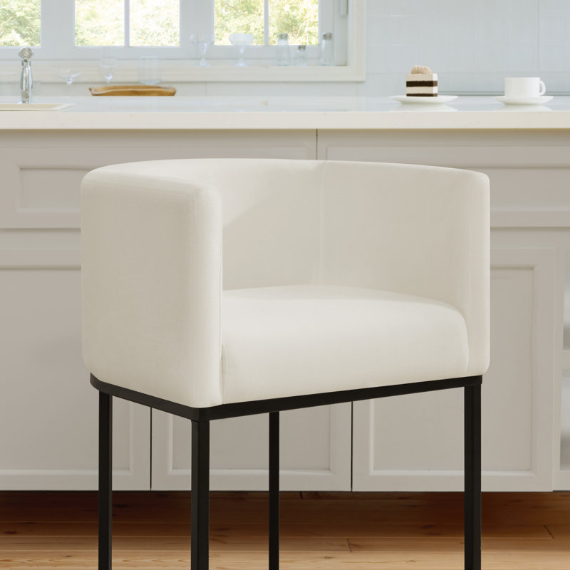 Upholstered Counter Stool with Metal Frame, Beige