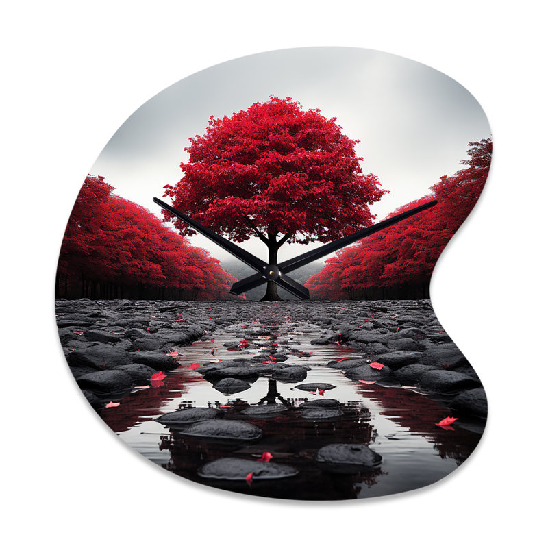 Horloge murale rouge et grise - Serenity Forest, Petit