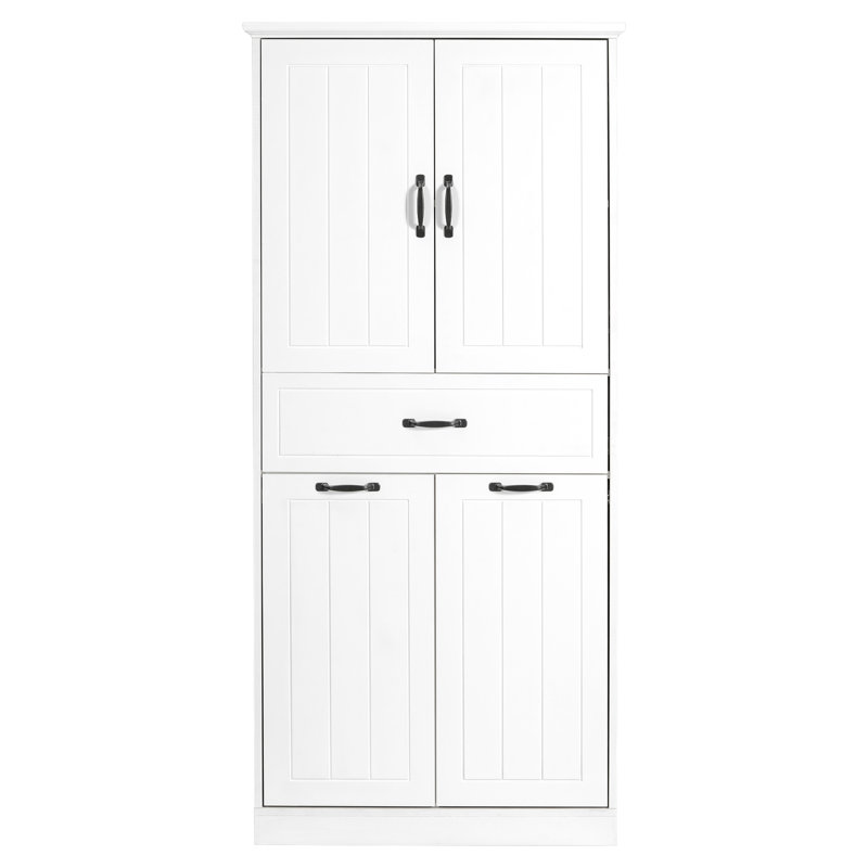 White Bathroom Cabinet With Two Laundry . Construction, Painted. Adjustable Shelf For Customizable Organization. Doors & Drawer Personalized Space Quality , Maximized Storage Capacity. All Your Items
