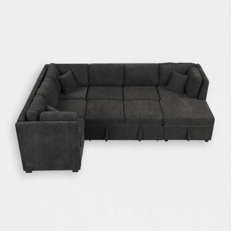 4 - Piece Upholstered Sectional, Black Chenille