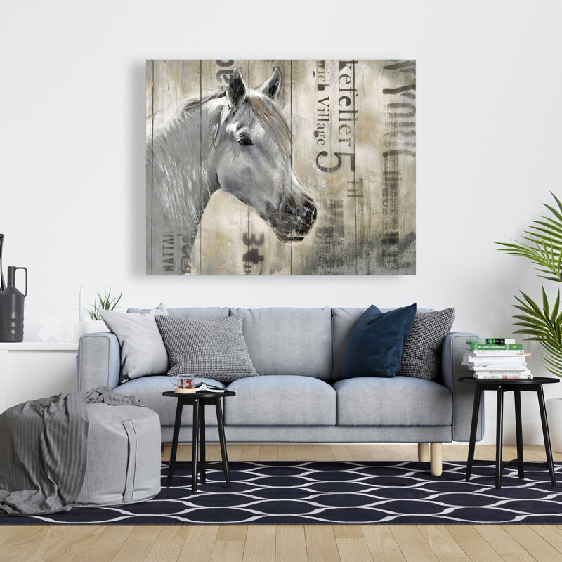 Cheval blanc rustique - toile de chambre grise pour la décoration intérieure