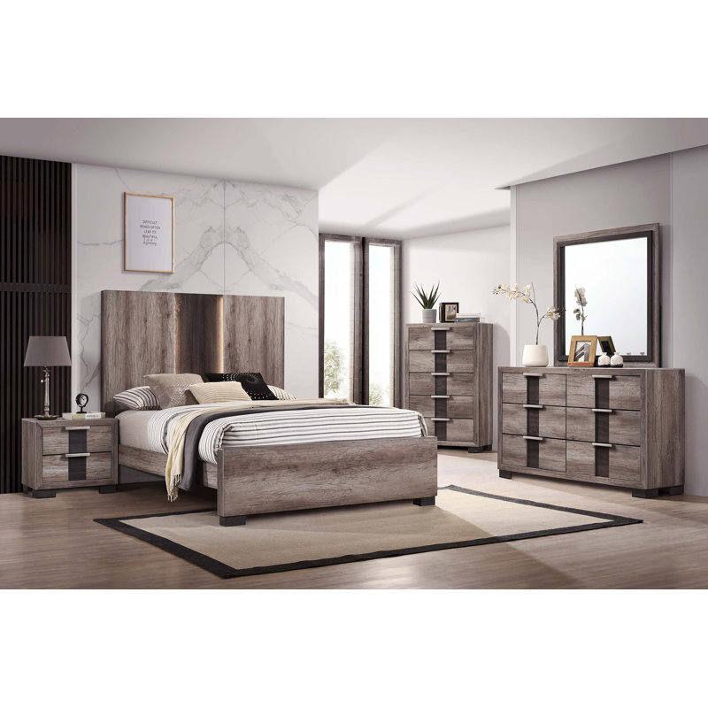 Tête de lit contemporaine à panneau lumineux en bois 1pc, Beige / brun, King