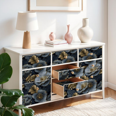 Peel and Stick Wallpaper Contact Paper Luxury Gold Floral Midnight Self Adhesive and Removable 17.7in x 118in(45x300cm)