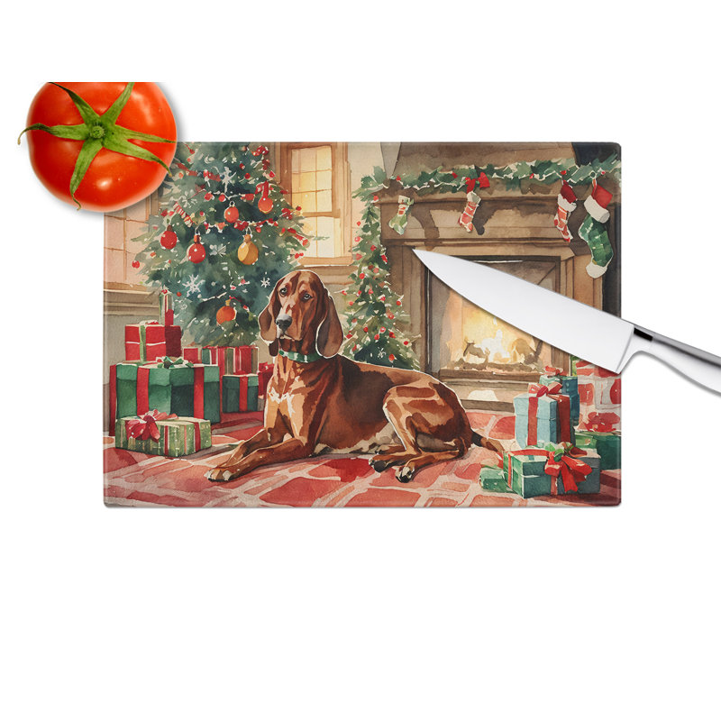 Grande planche à découper en verre Redbone Coonhound Cozy Christmas