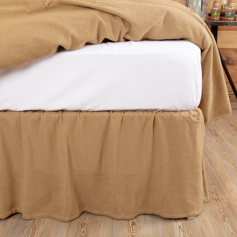 Natural Tan Cotton Burlap Queen Bed Skirt with Split Corners