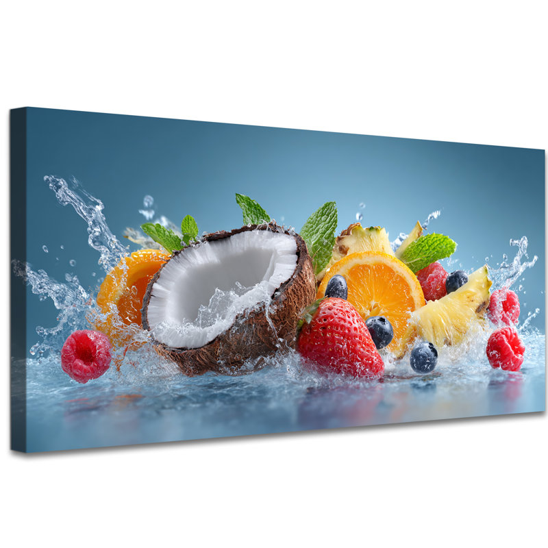 Large Vibrant Canvas Wall Art - Fruit Kitchen Pictures Wall Decor, Fresh Splash Duran Prints for Home, Artistic Culinary Artwork Painting Wrapped Pine Frame, 30×60 inches