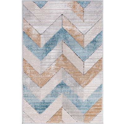  Tapis à chevrons beige / bleu