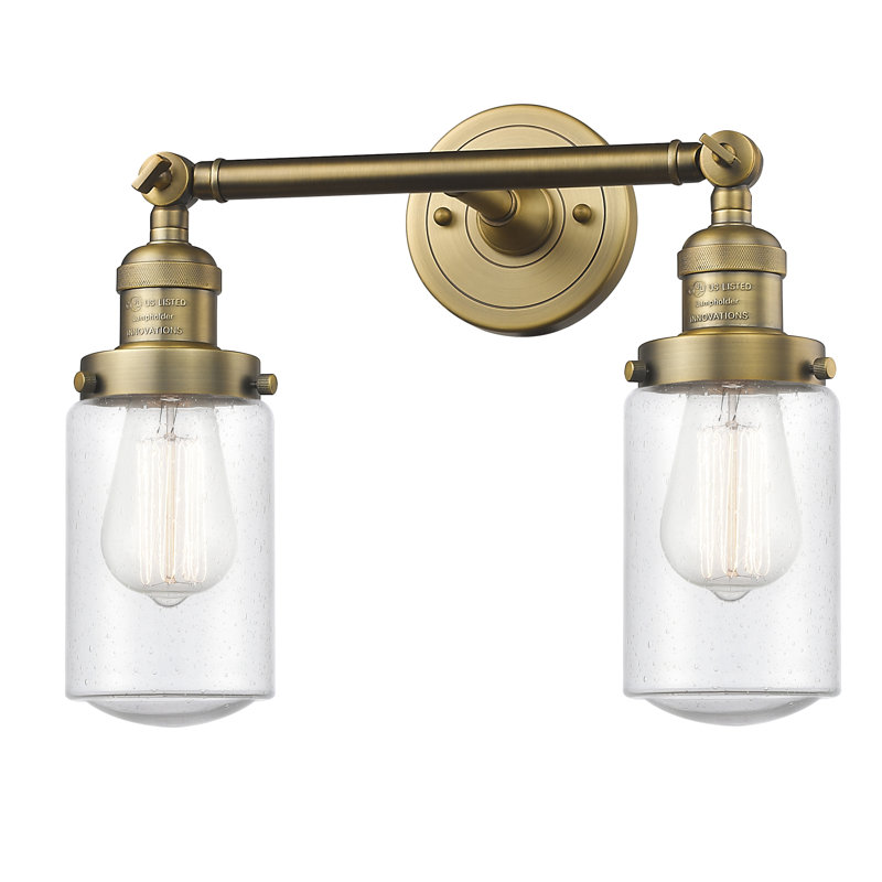 Éclairage pour salle de bain 2 lumières Saroyan, Ampoule incandescente rétro de 60 watts, Grainé, Laiton brossé