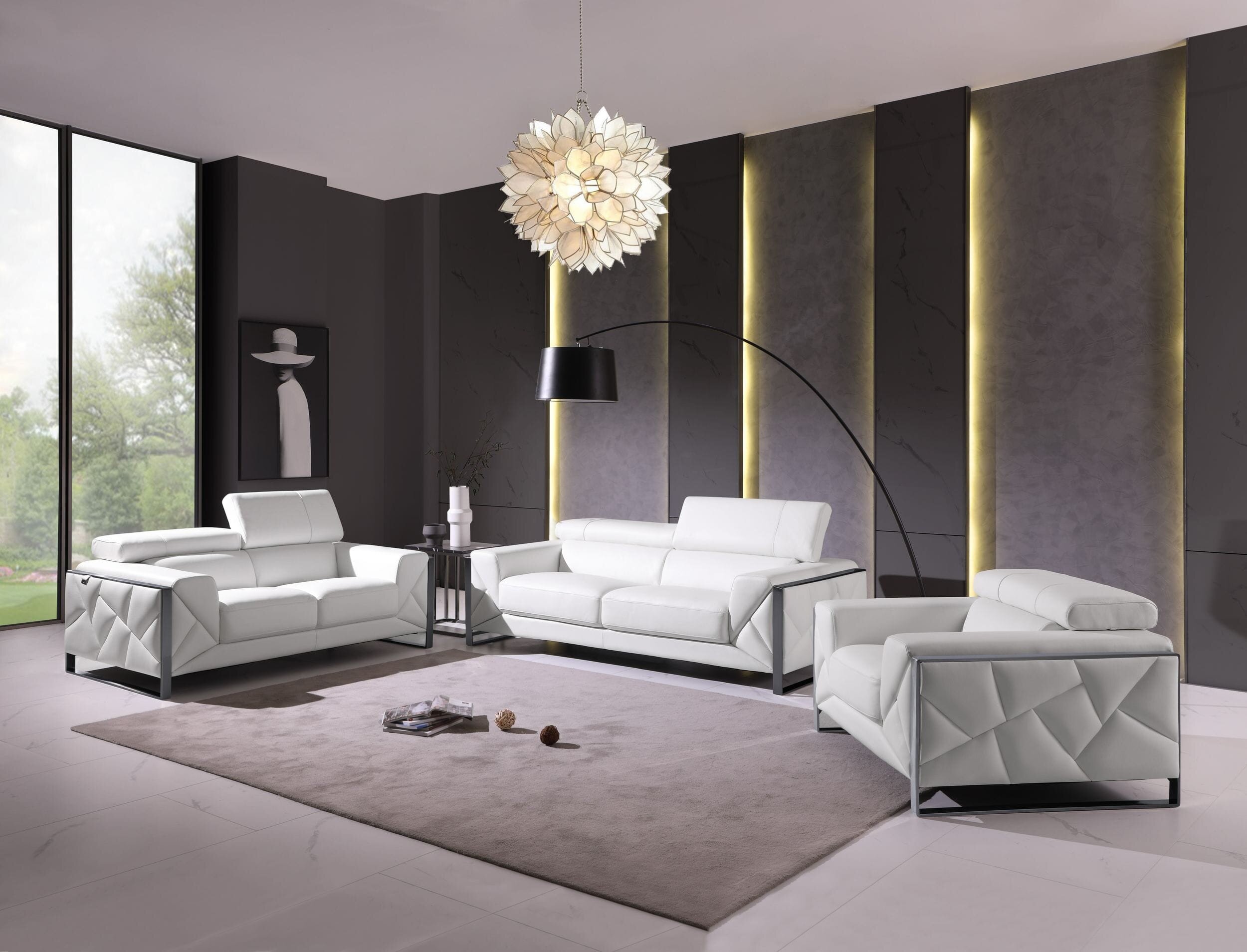 Korando Black Italian Leather Sofa Love