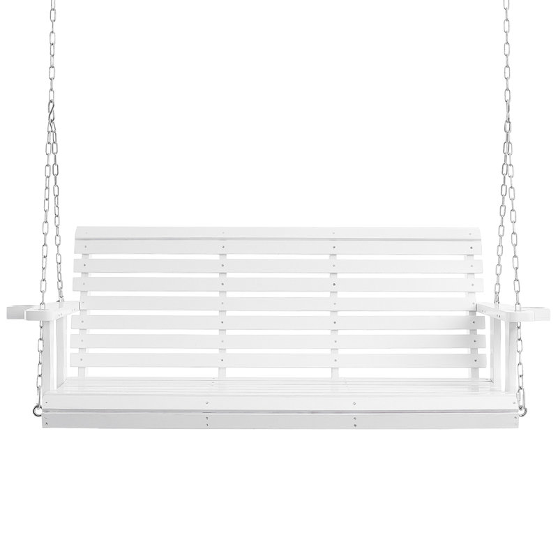 Banc de patio en bois 5,5 pi avec capacité de 880 lb avec chaînes suspendues pour le jardin et l'extérieur, blanc, Blanc