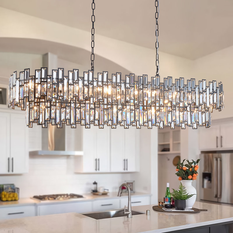 Light Dimmable Modern Rectangle Crystal Chandelier, Matte Black