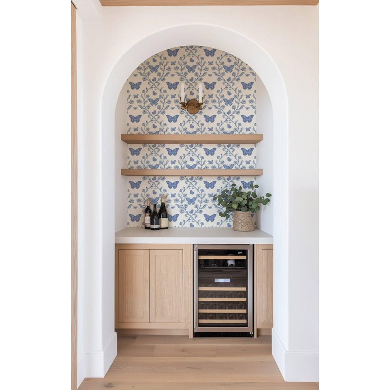 Butterfly Garden - Wallpaper, Porcelain Blue, Peel & Stick, Self-Adhesive