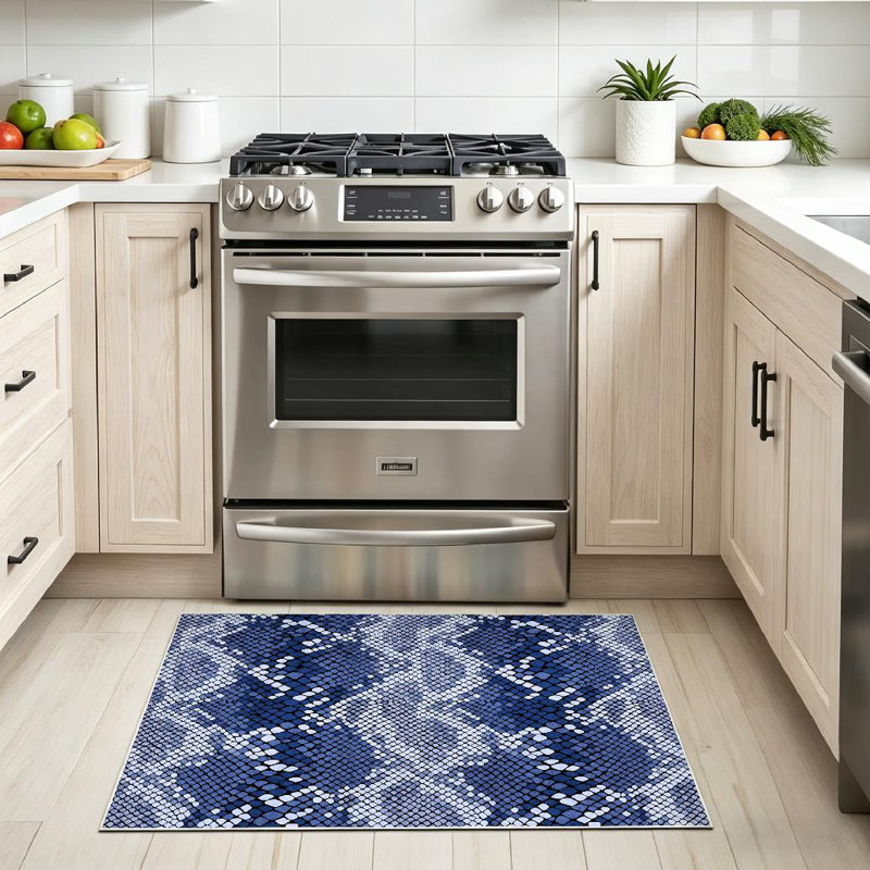 Blue Snake Skin Animal Crocodile Wallpaper Serpent Lizard Leather Tropical Machine Washable Indoor Area Rug