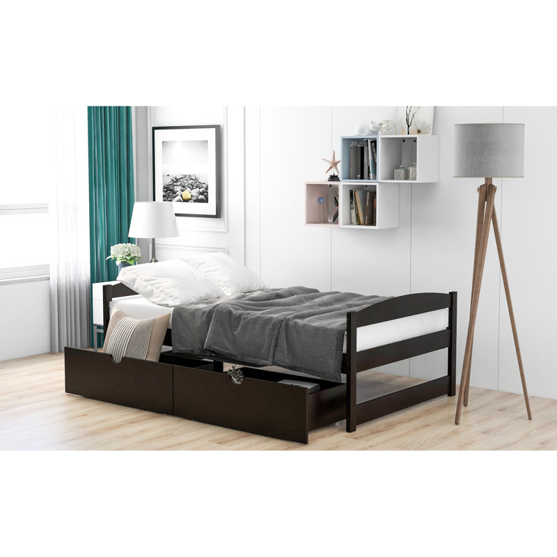 Twin Bed With Two Convenient Drawers For A Stylish Bedroom Exquisite Platform Storage In Color, Espresso