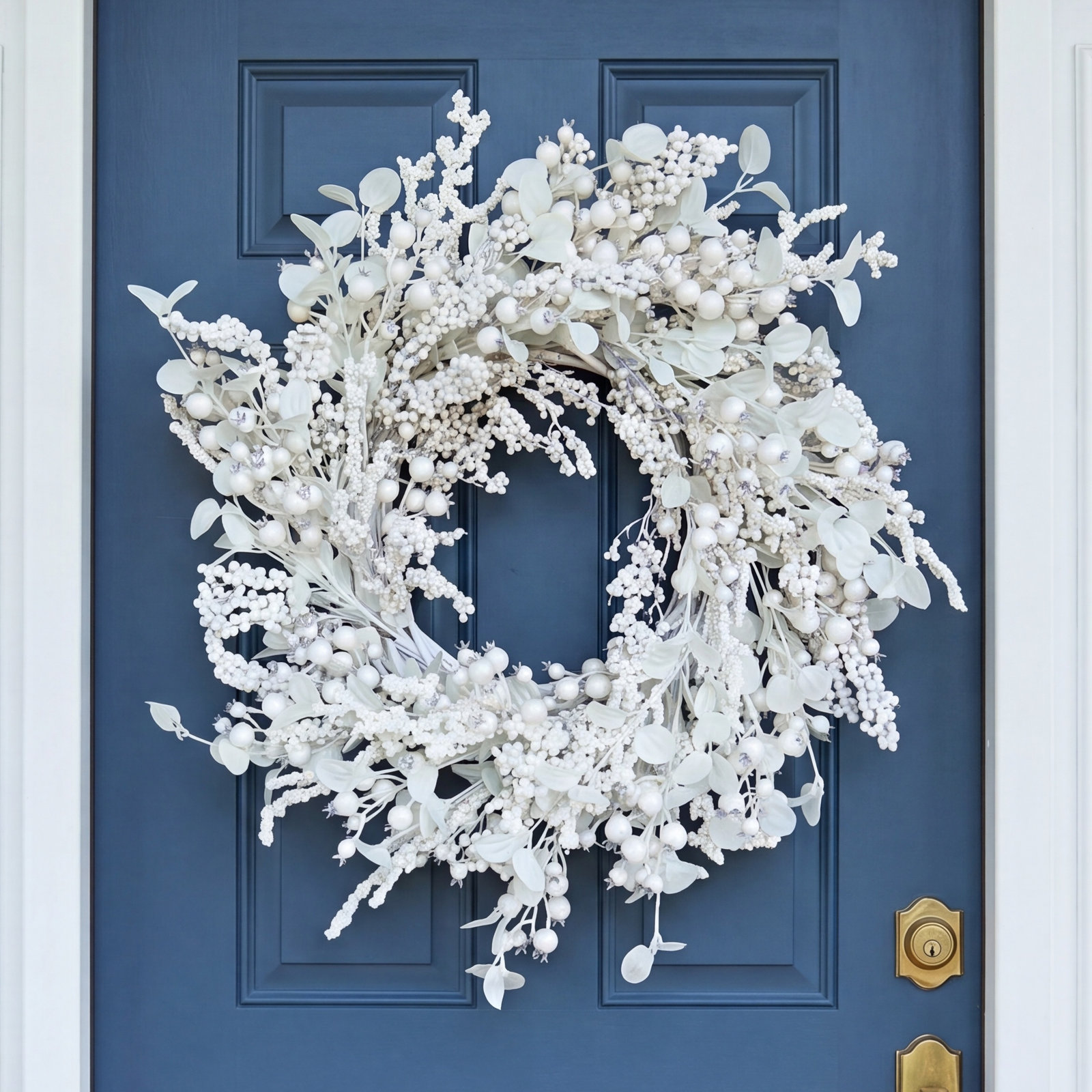 24" Artificial Farmhouse Berry Blossoms Cluster Christmas Day Winter Wreath For Front Door