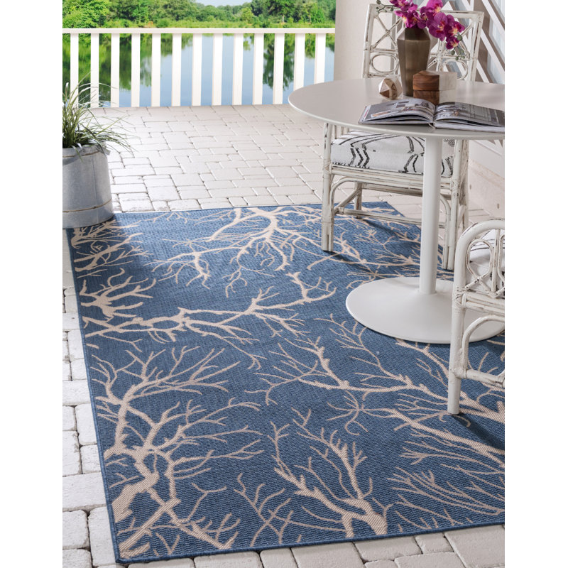 Tapis bleu intérieur / extérieur Andover, Rectangle 9 pi x 12 pi