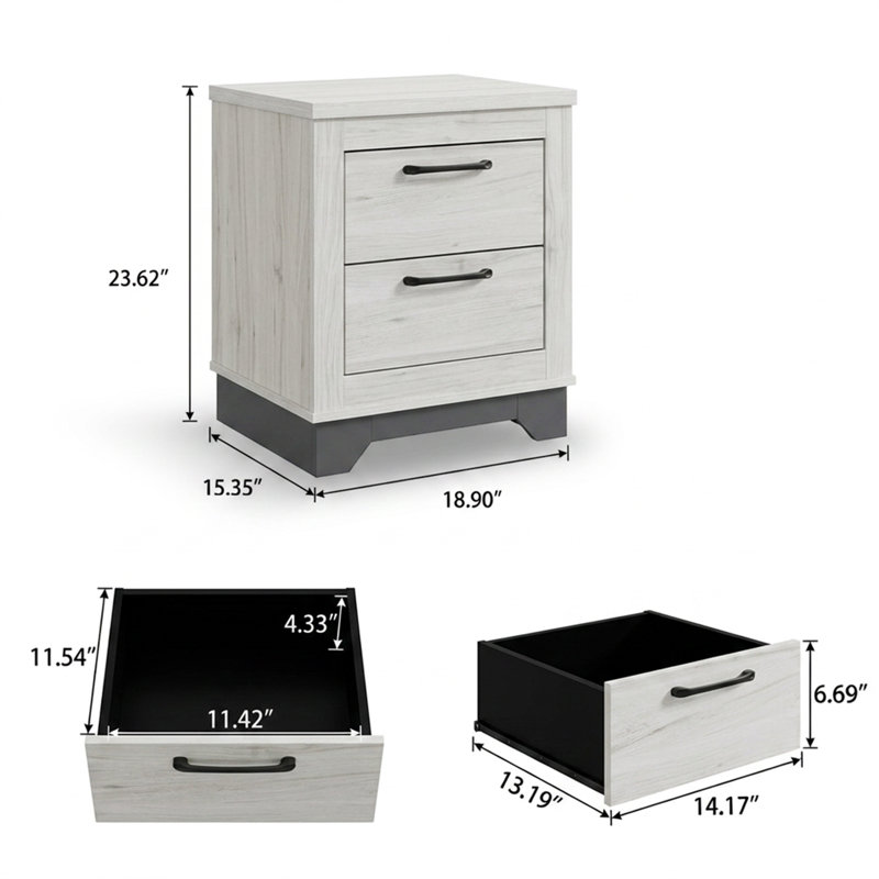 Table de chevet blanche moderne à 2 tiroirs 23,62 po