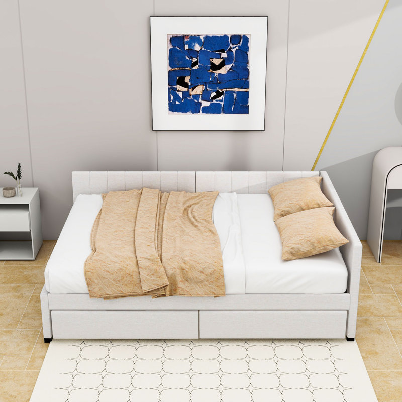 Full / Double Daybed With Two Drawers, Beige