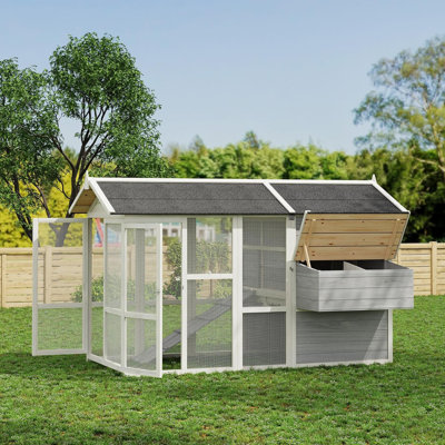 Cage à poules pour 4 à 6 poules en cage avec cage, rampe, nichoir, clôture grillagée et toit en asphalte imperméable (80 po x 35 po x 54 po) gris