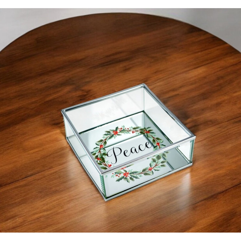 6" Silver Glass Christmas Vanity Tray