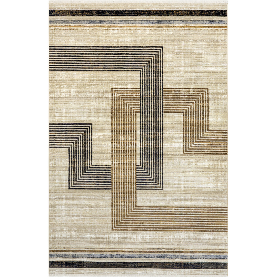 Marvinney Aline Contemporary Striped Fringe Area Rug Red Barrel Studio® Rug