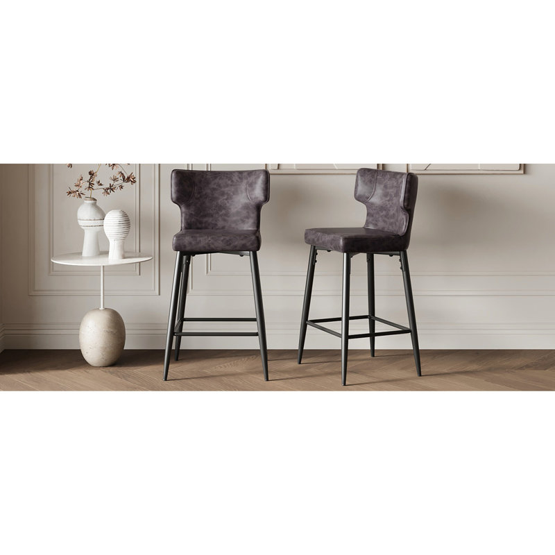28 tabourets de bar à hauteur de comptoir de 28 po, de 2 chaises grises modernes avec repose-pieds en cuir de polyuréthane et métal rembourrés de mousse pour tabourets de 28 po (2), rembourrés et pratiques