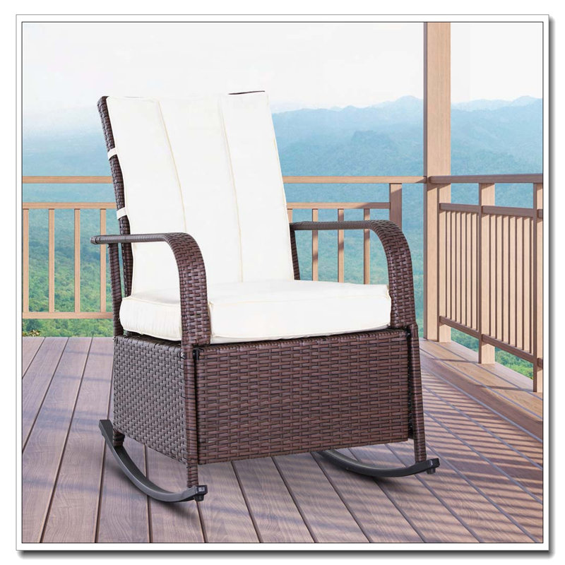 Chaise berçante d'extérieur en osier et rotin, Beige, Brun