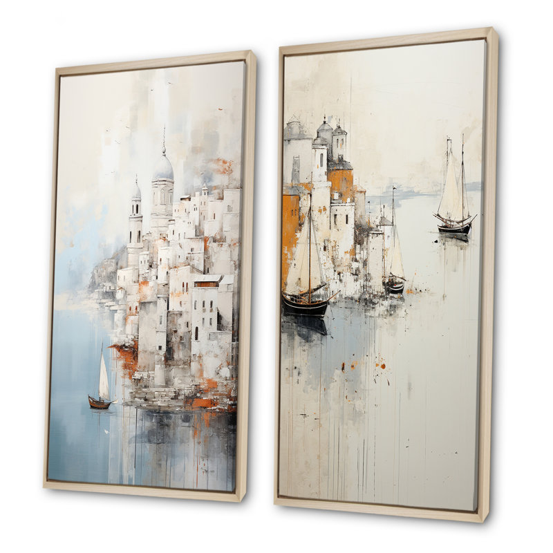 Minimalisme «Coastal Port Perception» - ensemble de 2 reproductions d'art mural, Encadrement brun, H 40 po x l 41 po