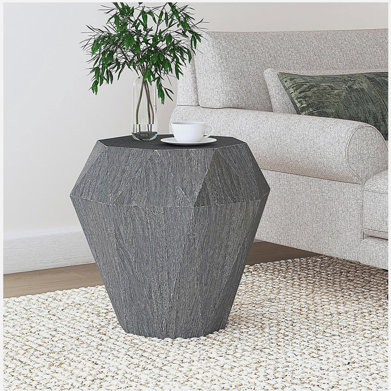 Pringle Grey Octagonal Solid Mango Wood Side Table, Gray