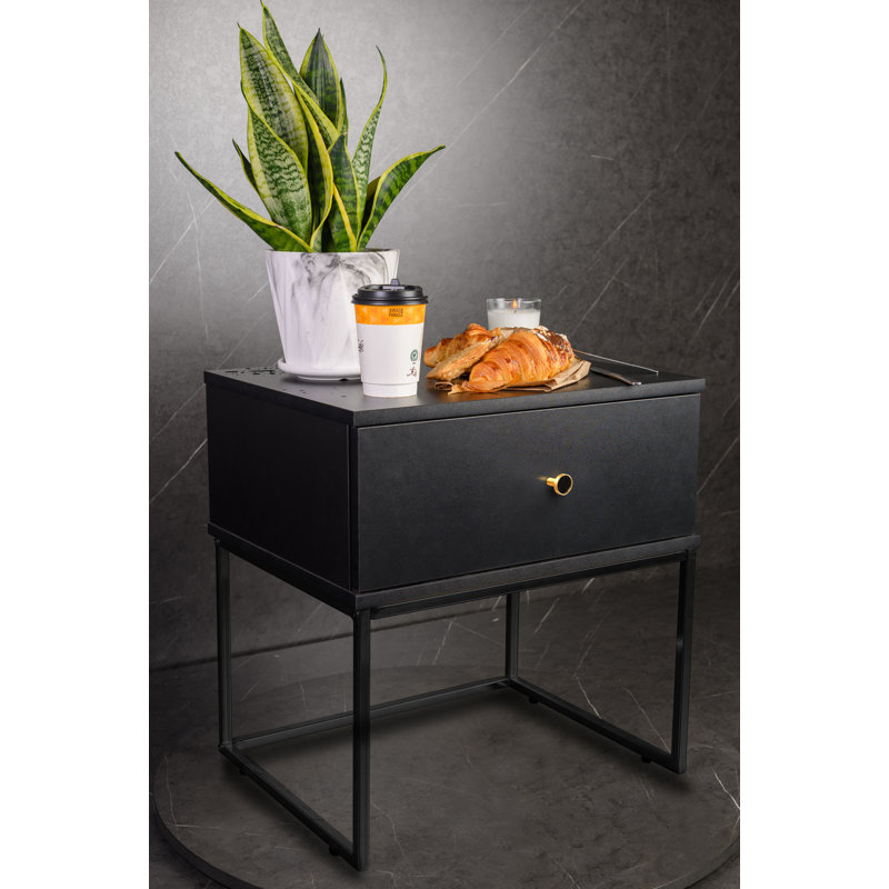 Marigold 50.2cm W Manufactured Wood Bedside Table, Black