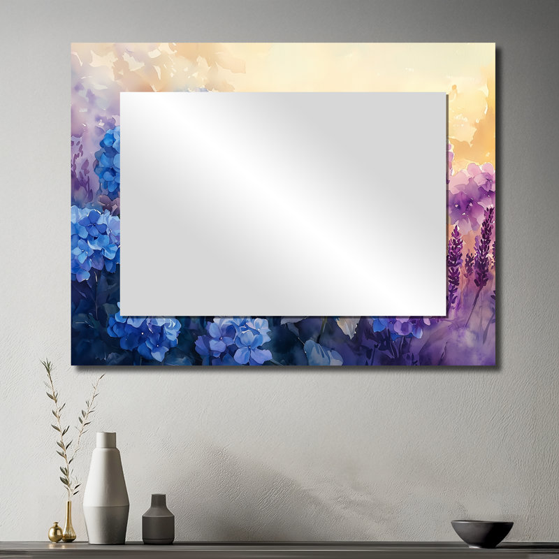 Hydrangeas In The Lavender Field I - Floral Mirror Wall Decor - Printed On Metal, 30" x 40"