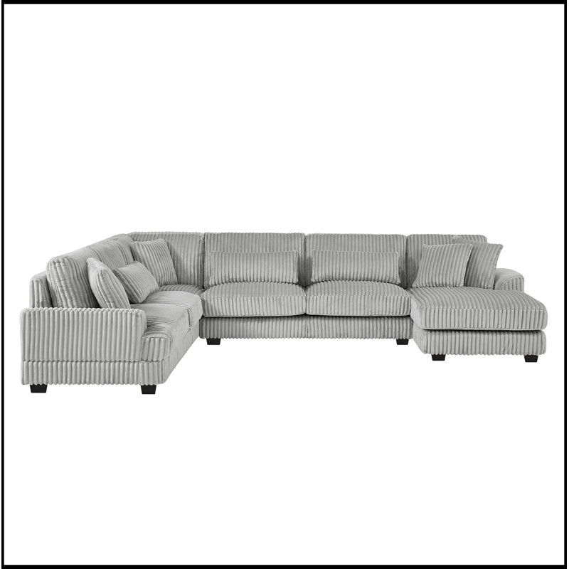 Canapé modulaire en U en velours côtelé avec méridienne, Gris clair