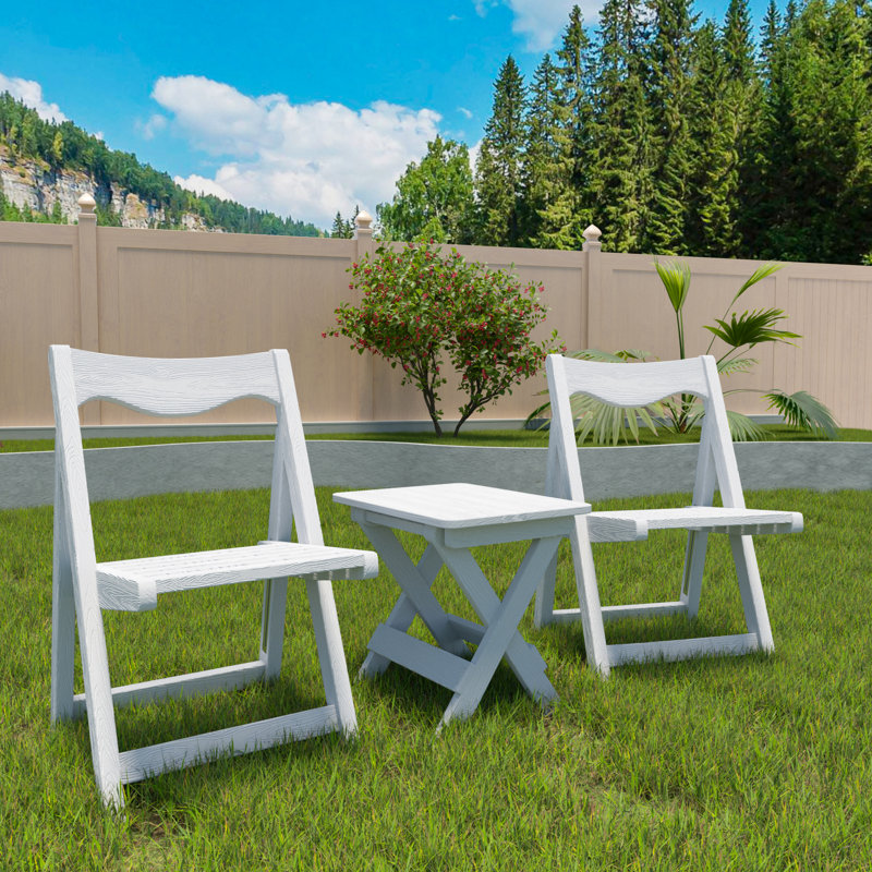 Table d'extérieur pliable avec hanches, blanc, avec 2 chaises et mobilier rectangulaire blanc pour la vie moderne