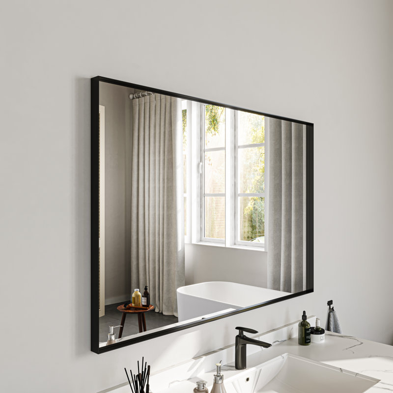 Miroir de salle de bain mural, Noir, noir, noir, noir, 48 po x 32 po