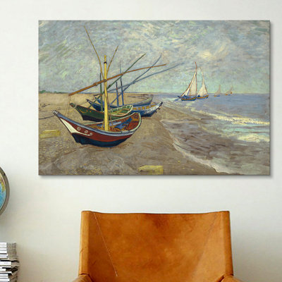 "Bateaux de pêche sur la plage aux Saintes Maries de la Mer" par Vincent van Gogh, reproduction d'art sur toile