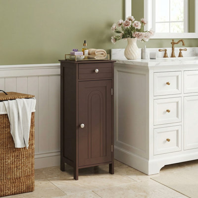 Armoire de rangement autoportante en bois avec tiroir coulissant lisse et spacieuses tablettes de rangement ouvertes réglables pour la salle de bain