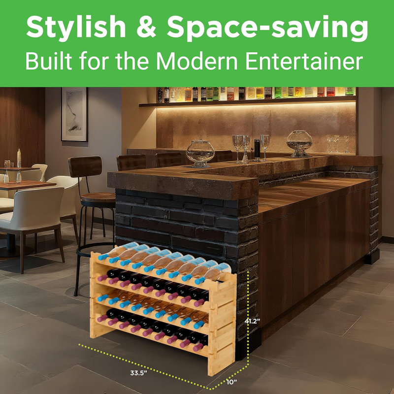 36 Bottle Wine Rack Stackable Bamboo Freestanding