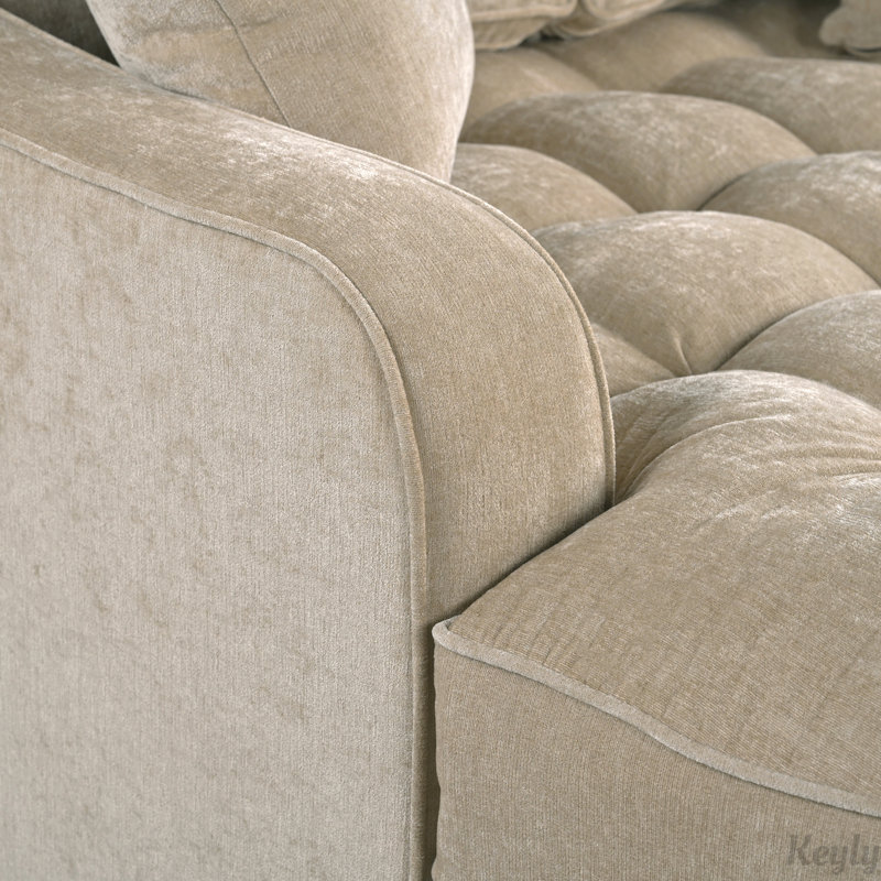 55" Chaise Lounge Sofa Chair with Tufted Seat for Living Room, Champagne Chenille