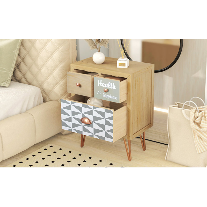 Table de chevet en bois Sandie, table de chevet, table de chevet 3 tiroirs